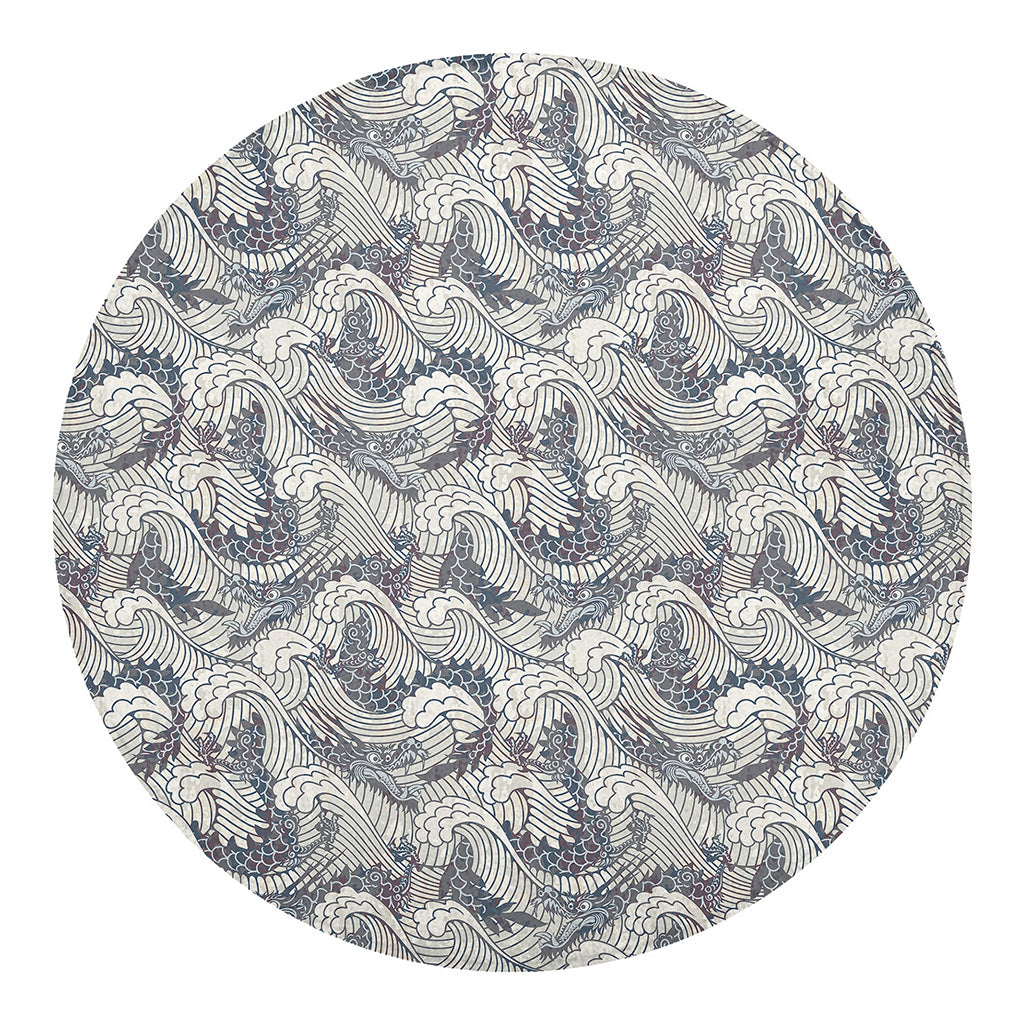 Chinese Sea Dragon Pattern Print Round Blanket
