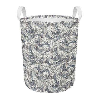 Chinese Sea Dragon Pattern Print Round Laundry Basket