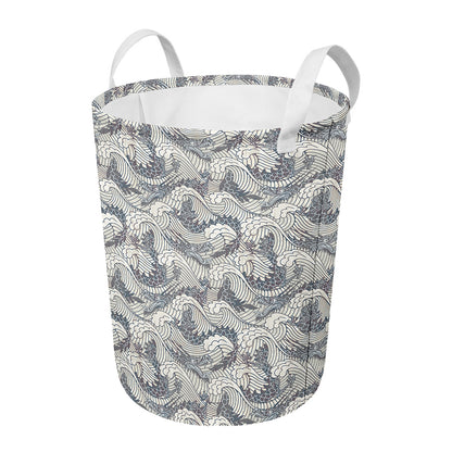 Chinese Sea Dragon Pattern Print Round Laundry Basket