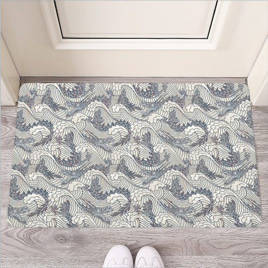 Chinese Sea Dragon Pattern Print Rubber Doormat