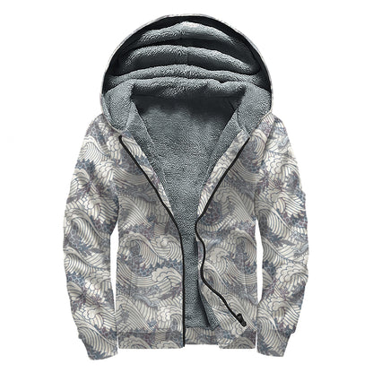 Chinese Sea Dragon Pattern Print Sherpa Lined Zip Up Hoodie