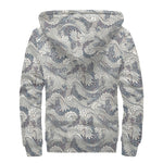 Chinese Sea Dragon Pattern Print Sherpa Lined Zip Up Hoodie