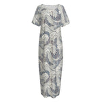 Chinese Sea Dragon Pattern Print Short Sleeve Long Nightdress