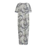 Chinese Sea Dragon Pattern Print Short Sleeve Long Nightdress