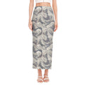 Chinese Sea Dragon Pattern Print Side Slit Maxi Skirt