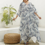 Chinese Sea Dragon Pattern Print Silk V-Neck Kaftan Dress