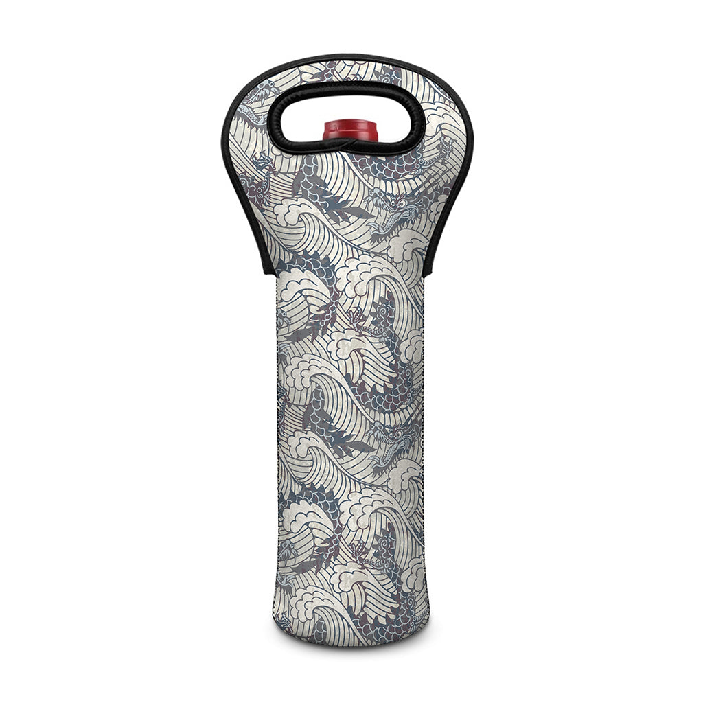 Chinese Sea Dragon Pattern Print Single Neoprene Wine Tote