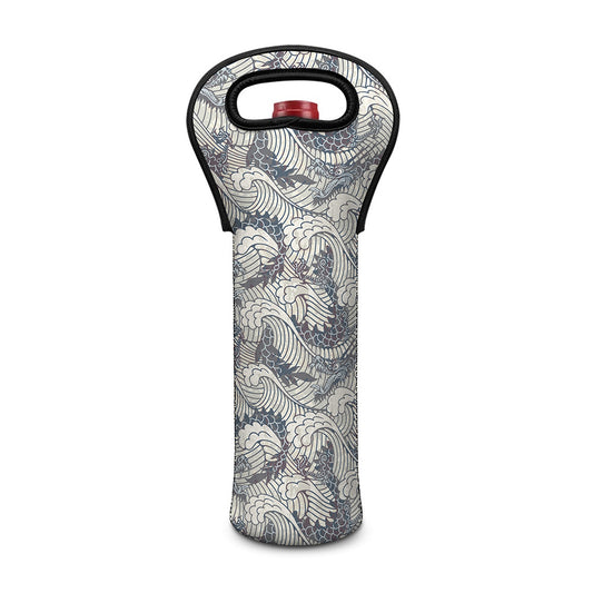 Chinese Sea Dragon Pattern Print Single Neoprene Wine Tote