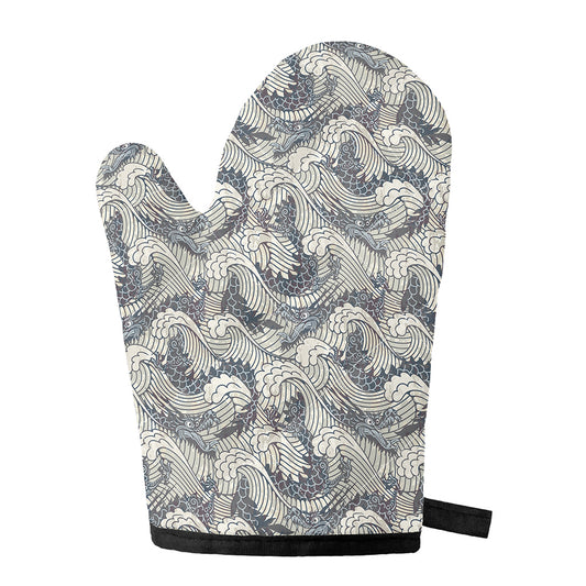 Chinese Sea Dragon Pattern Print Single Oven Mitt