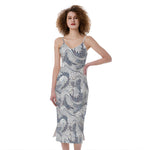 Chinese Sea Dragon Pattern Print Slim Fit Midi Cami Dress