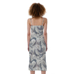 Chinese Sea Dragon Pattern Print Slim Fit Midi Cami Dress