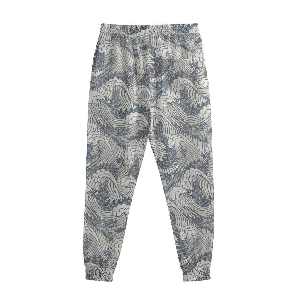 Chinese Sea Dragon Pattern Print Sweatpants