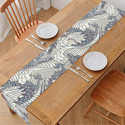 Chinese Sea Dragon Pattern Print Table Runner
