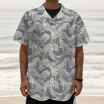 Chinese Sea Dragon Pattern Print Textured Short Sleeve Shirt