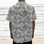 Chinese Sea Dragon Pattern Print Textured Short Sleeve Shirt