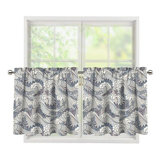 Chinese Sea Dragon Pattern Print Tier Curtains