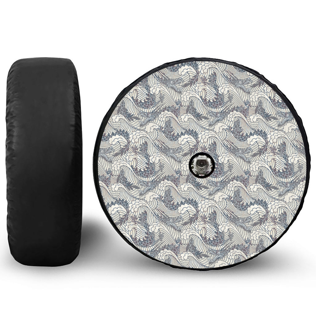 Chinese Sea Dragon Pattern Print Tire Cover With Camera Hole