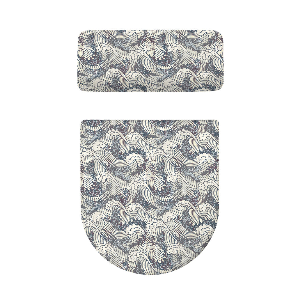 Chinese Sea Dragon Pattern Print Toilet Lid And Tank Cover Set