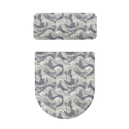 Chinese Sea Dragon Pattern Print Toilet Lid And Tank Cover Set