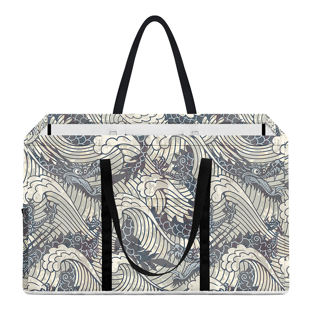 Chinese Sea Dragon Pattern Print Utility Tote Bag