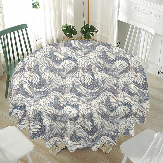 Chinese Sea Dragon Pattern Print Waterproof Round Tablecloth