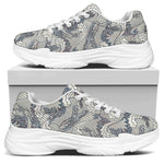 Chinese Sea Dragon Pattern Print White Chunky Shoes