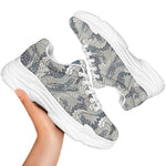 Chinese Sea Dragon Pattern Print White Chunky Shoes