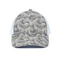 Chinese Sea Dragon Pattern Print White Mesh Trucker Hat