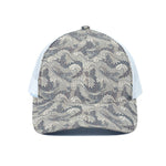 Chinese Sea Dragon Pattern Print White Mesh Trucker Cap