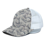 Chinese Sea Dragon Pattern Print White Mesh Trucker Cap