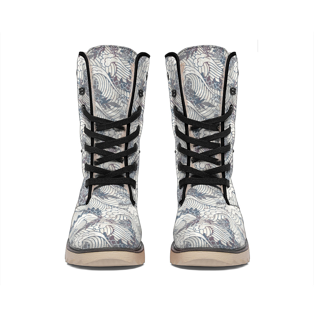 Chinese Sea Dragon Pattern Print Winter Boots