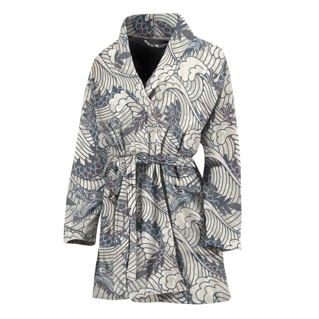 Chinese Sea Dragon Pattern Print Women's Bathrobe