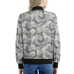 Chinese Sea Dragon Pattern Print Women's Bomber Jacket