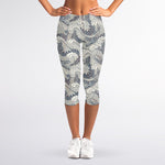 Chinese Sea Dragon Pattern Print Women's Capri Leggings