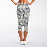 Chinese Sea Dragon Pattern Print Women's Capri Leggings