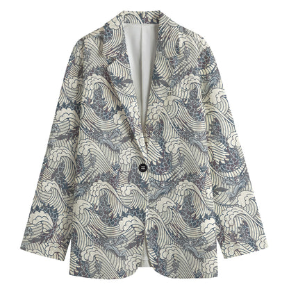 Chinese Sea Dragon Pattern Print Women's Cotton Blazer