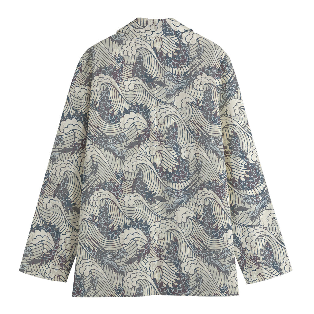 Chinese Sea Dragon Pattern Print Women's Cotton Blazer