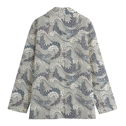 Chinese Sea Dragon Pattern Print Women's Cotton Blazer