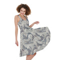 Chinese Sea Dragon Pattern Print Sleeveless Knee Length Dress