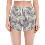 Chinese Sea Dragon Pattern Print Women's Split Running Shorts