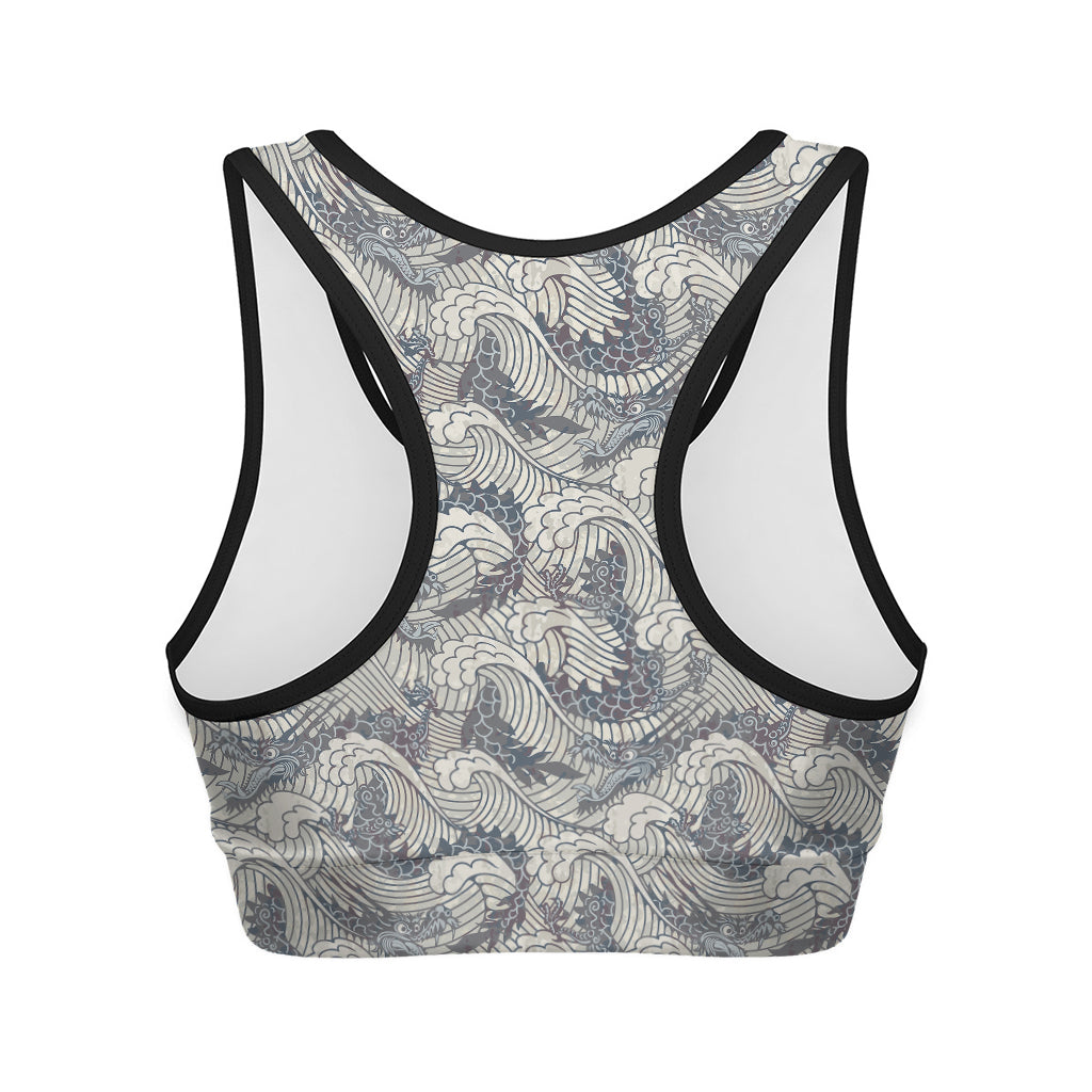 Chinese Sea Dragon Pattern Print Women's Sports Bra