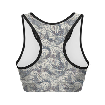 Chinese Sea Dragon Pattern Print Women's Sports Bra