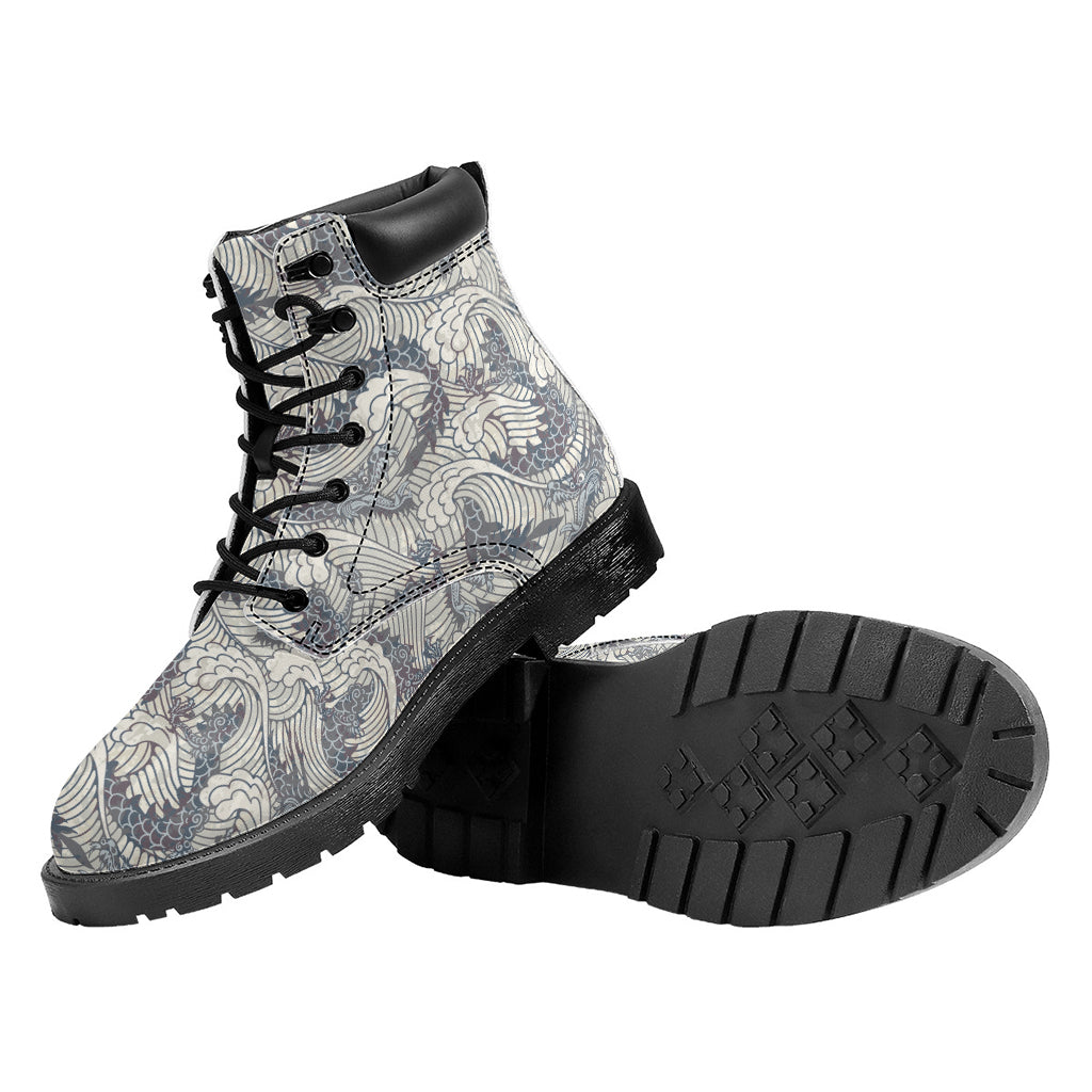 Chinese Sea Dragon Pattern Print Work Boots