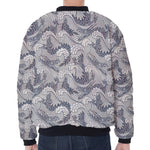 Chinese Sea Dragon Pattern Print Zip Sleeve Bomber Jacket