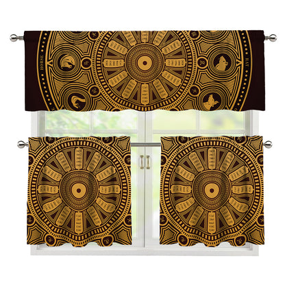 Chinese Zodiac Calendar Signs Print 3 Piece Kitchen Curtains