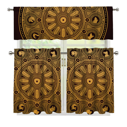 Chinese Zodiac Calendar Signs Print 3 Piece Kitchen Curtains
