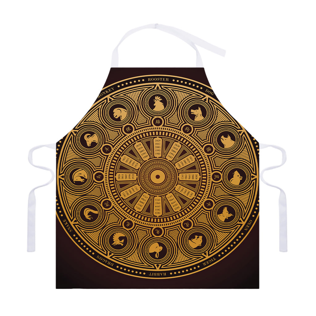 Chinese Zodiac Calendar Signs Print Adjustable Apron