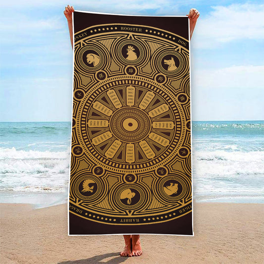 Chinese Zodiac Calendar Signs Print Beach Towel