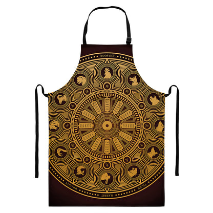 Chinese Zodiac Calendar Signs Print Bib Apron With Pocket
