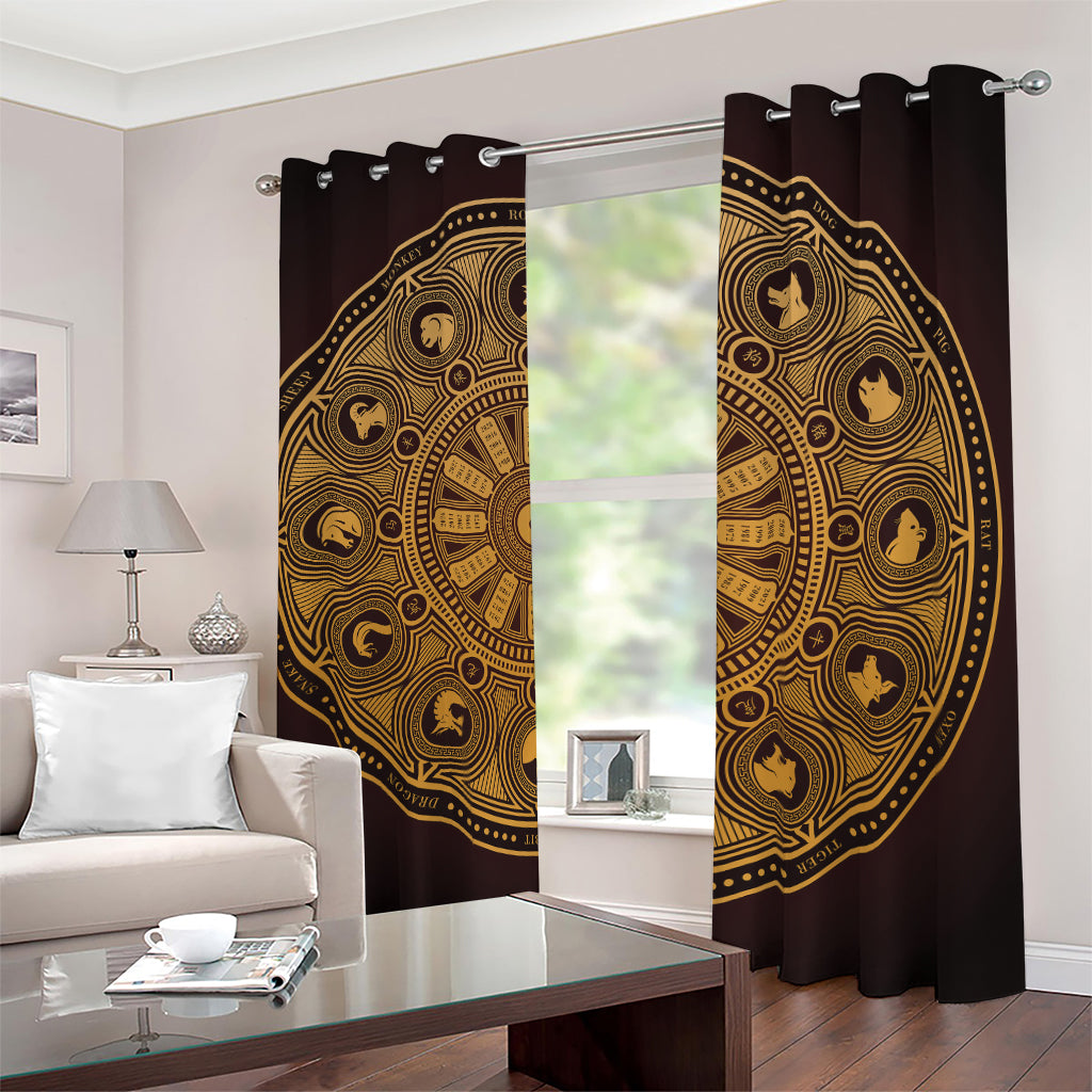 Chinese Zodiac Calendar Signs Print Blackout Grommet Curtains